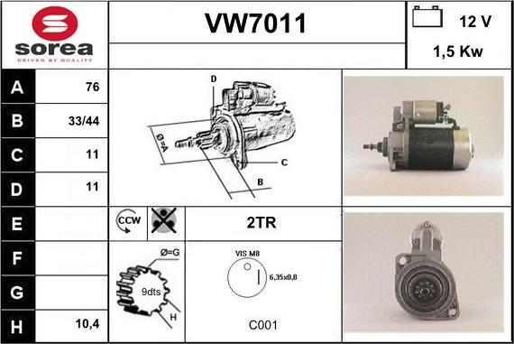 Sera VW7011 - Стартер autozip.com.ua