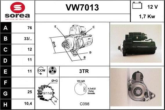 Sera VW7013 - Стартер autozip.com.ua