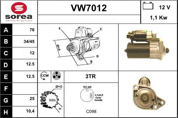 Sera VW7012 - Стартер autozip.com.ua