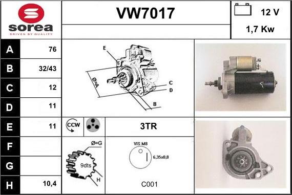 Sera VW7017 - Стартер autozip.com.ua