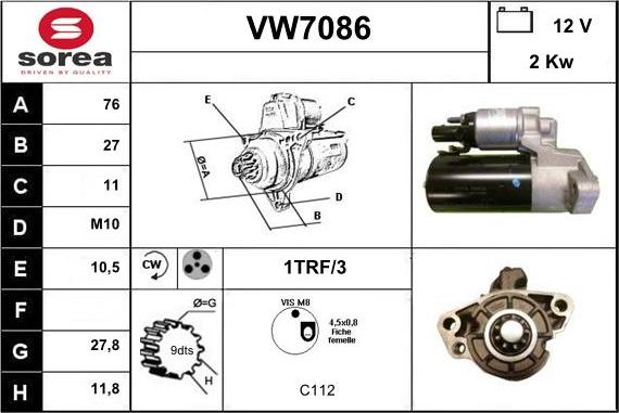 Sera VW7086 - Стартер autozip.com.ua