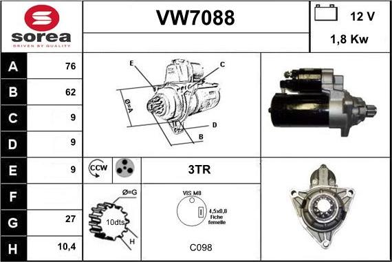 Sera VW7088 - Стартер autozip.com.ua