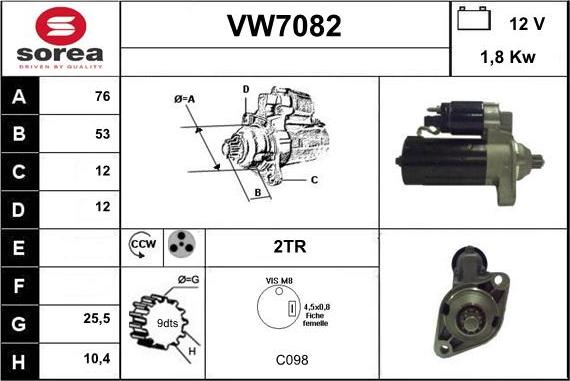 Sera VW7082 - Стартер autozip.com.ua