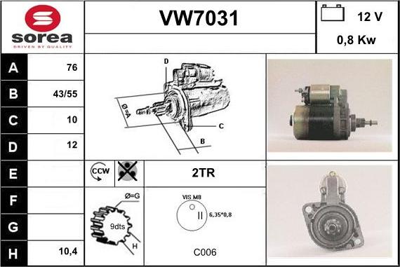 Sera VW7031 - Стартер autozip.com.ua