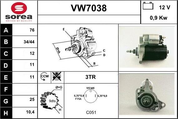 Sera VW7038 - Стартер autozip.com.ua