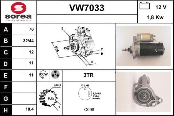 Sera VW7033 - Стартер autozip.com.ua