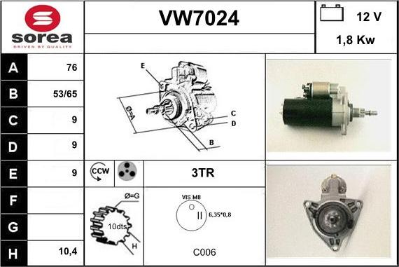 Sera VW7024 - Стартер autozip.com.ua