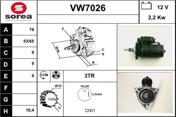 Sera VW7026 - Стартер autozip.com.ua