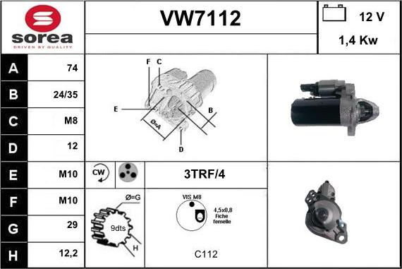 Sera VW7112 - Стартер autozip.com.ua