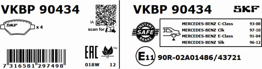 SKF VKBP 90434 - Гальмівні колодки, дискові гальма autozip.com.ua