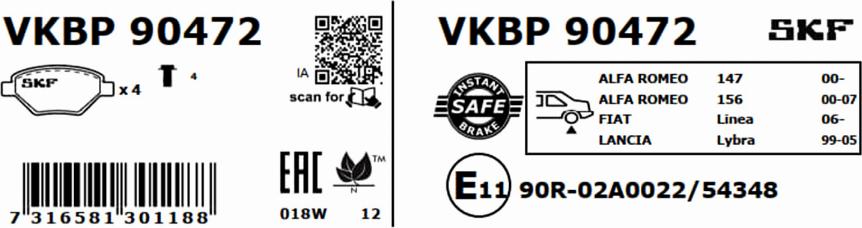 SKF VKBP 90472 - Гальмівні колодки, дискові гальма autozip.com.ua