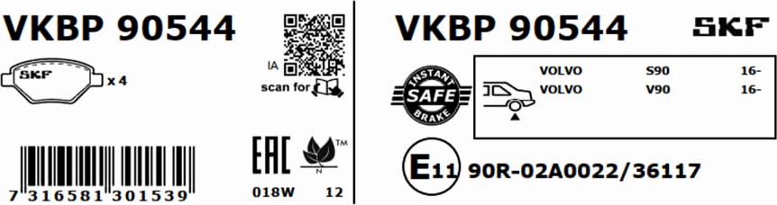 SKF VKBP 90544 - Гальмівні колодки, дискові гальма autozip.com.ua