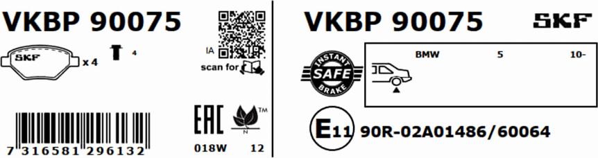 SKF VKBP 90075 - Гальмівні колодки, дискові гальма autozip.com.ua