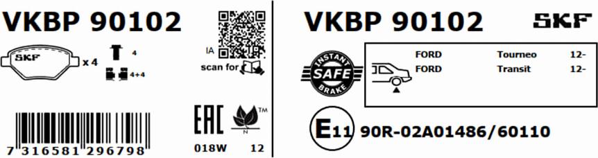 SKF VKBP 90102 - Гальмівні колодки, дискові гальма autozip.com.ua