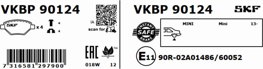 SKF VKBP 90124 - Гальмівні колодки, дискові гальма autozip.com.ua