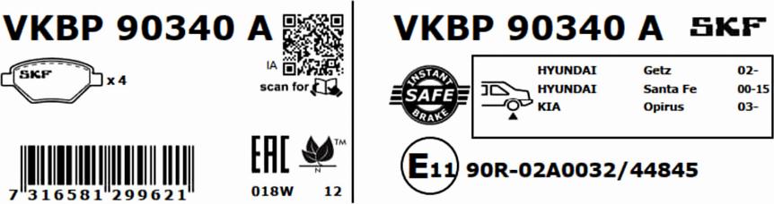 SKF VKBP 90340 A - Гальмівні колодки, дискові гальма autozip.com.ua