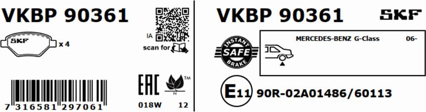 SKF VKBP 90361 - Гальмівні колодки, дискові гальма autozip.com.ua