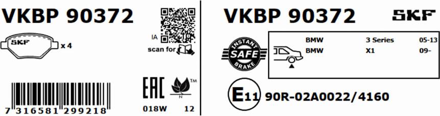 SKF VKBP 90372 - Гальмівні колодки, дискові гальма autozip.com.ua