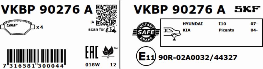 SKF VKBP 90276 A - Гальмівні колодки, дискові гальма autozip.com.ua