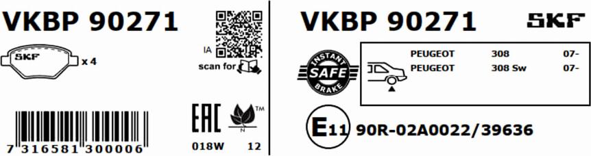 SKF VKBP 90271 - Гальмівні колодки, дискові гальма autozip.com.ua