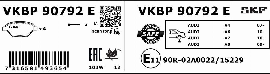 SKF VKBP 90792 E - Гальмівні колодки, дискові гальма autozip.com.ua