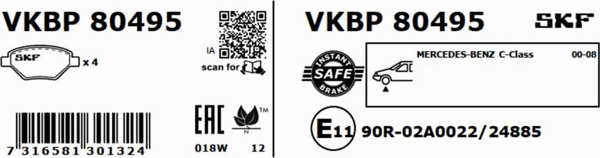 SKF VKBP 80495 - Гальмівні колодки, дискові гальма autozip.com.ua