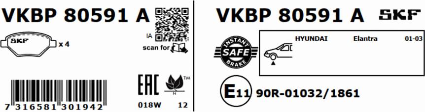 SKF VKBP 80591 A - Гальмівні колодки, дискові гальма autozip.com.ua