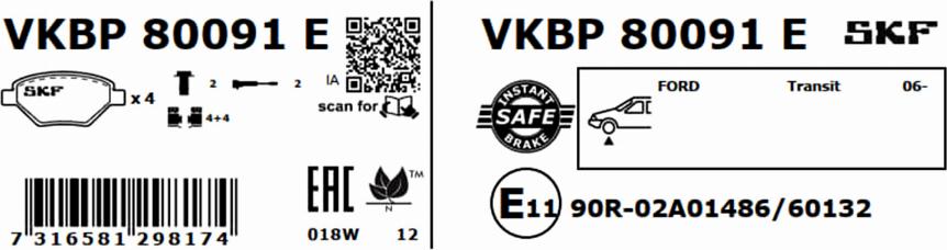 SKF VKBP 80091 E - Гальмівні колодки, дискові гальма autozip.com.ua