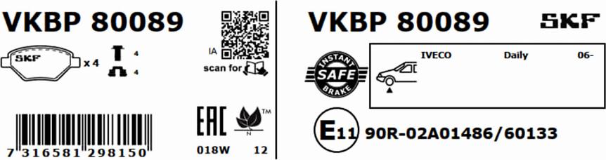 SKF VKBP 80089 - Гальмівні колодки, дискові гальма autozip.com.ua