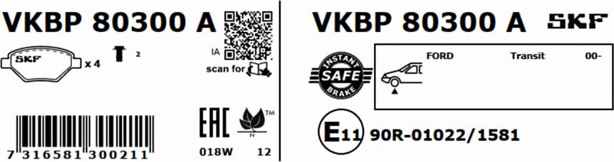 SKF VKBP 80300 A - Гальмівні колодки, дискові гальма autozip.com.ua