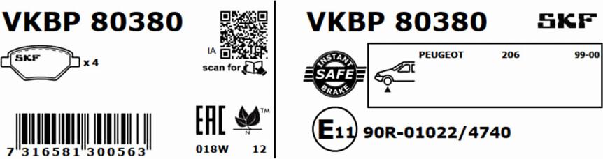 SKF VKBP 80380 - Гальмівні колодки, дискові гальма autozip.com.ua