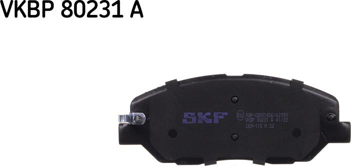 SKF VKBP 80231 A - Гальмівні колодки, дискові гальма autozip.com.ua