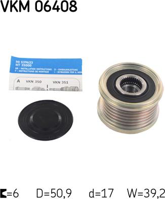 SKF VKM 06408 - Ремінний шків, генератор autozip.com.ua