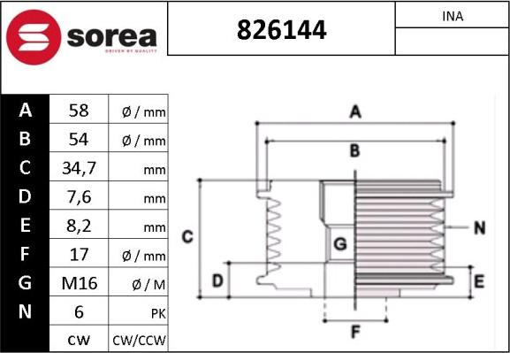 SNRA 826144 - Ремінний шків, генератор autozip.com.ua