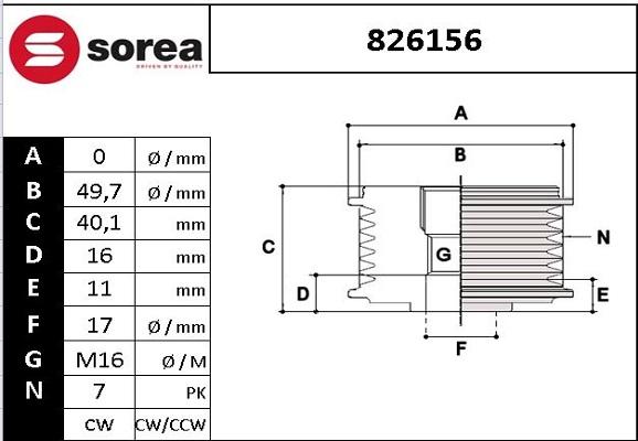 SNRA 826156 - Ремінний шків, генератор autozip.com.ua