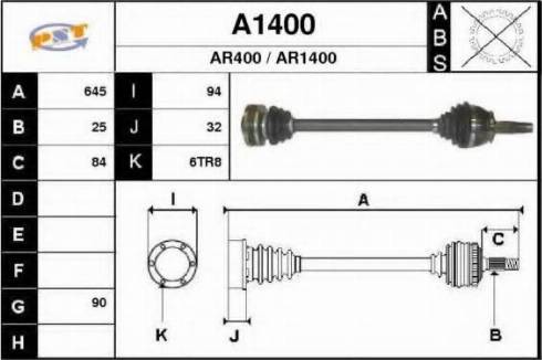 SNRA A1400 - Приводний вал autozip.com.ua