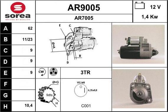 SNRA AR9005 - Стартер autozip.com.ua