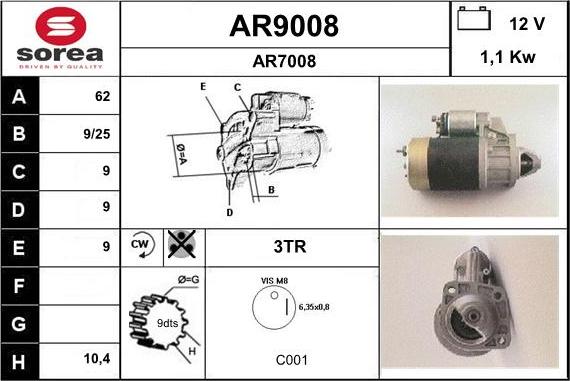 SNRA AR9008 - Стартер autozip.com.ua