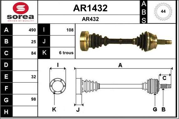 SNRA AR1432 - Приводний вал autozip.com.ua