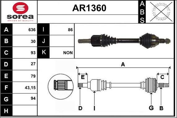 SNRA AR1360 - Приводний вал autozip.com.ua