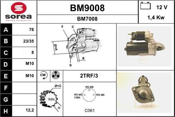 SNRA BM9008 - Стартер autozip.com.ua
