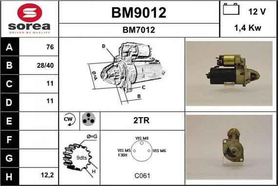 SNRA BM9012 - Стартер autozip.com.ua