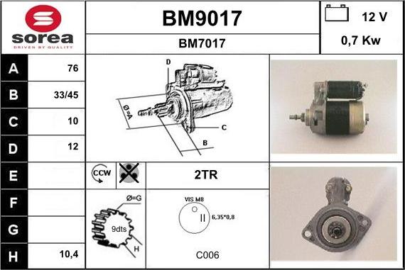 SNRA BM9017 - Стартер autozip.com.ua
