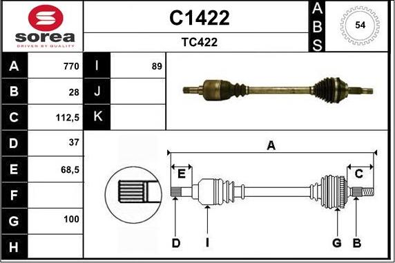 SNRA C1422 - Приводний вал autozip.com.ua