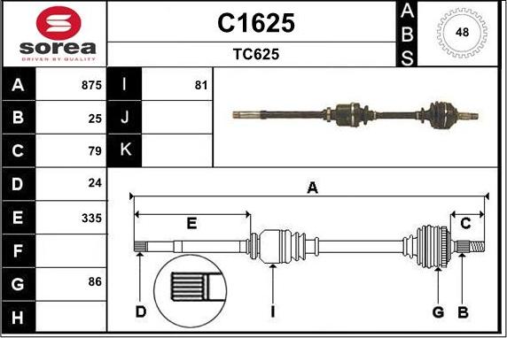 SNRA C1625 - Приводний вал autozip.com.ua