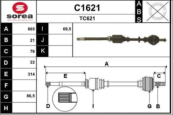 SNRA C1621 - Приводний вал autozip.com.ua