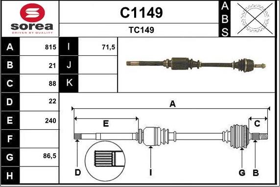 SNRA C1149 - Приводний вал autozip.com.ua