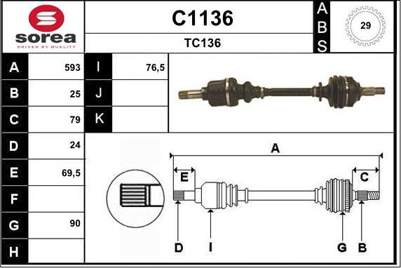 SNRA C1136 - Приводний вал autozip.com.ua