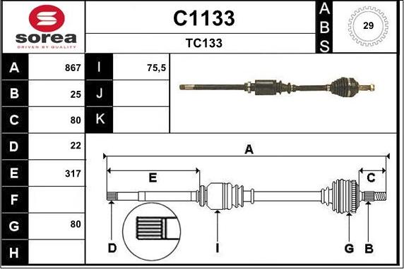 SNRA C1133 - Приводний вал autozip.com.ua