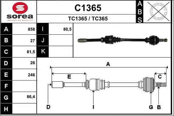 SNRA C1365 - Приводний вал autozip.com.ua